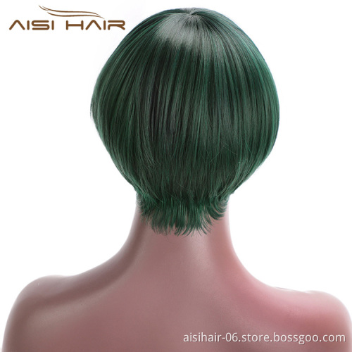 Aisi Hair Short Straight Heat Resistant Synthetic Hair Wig For Black White Women Cosplay Or Party Short Bob Wigs